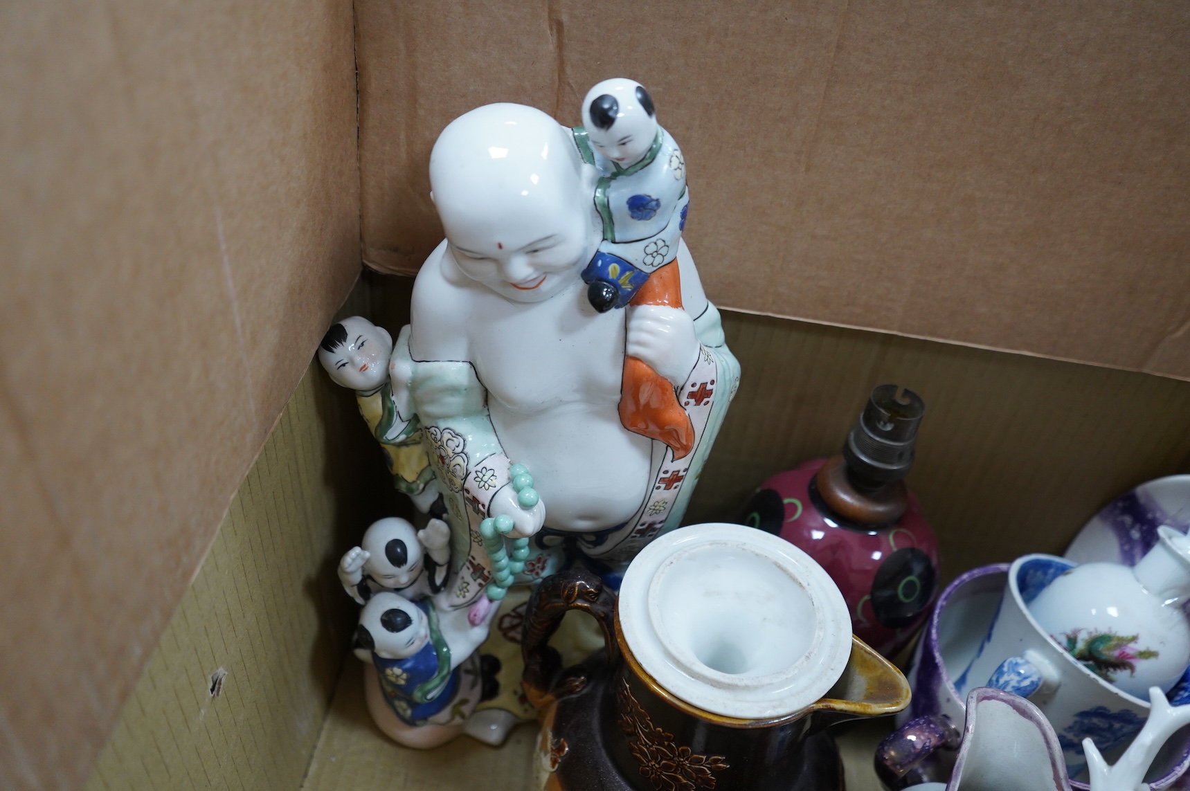 A large collection of various ceramics to include a Ridgways Homemaker plate, Japanese tea set and stoneware jugs